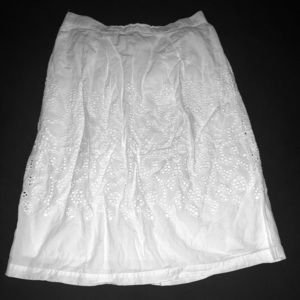 White below the knee eyelet skirt